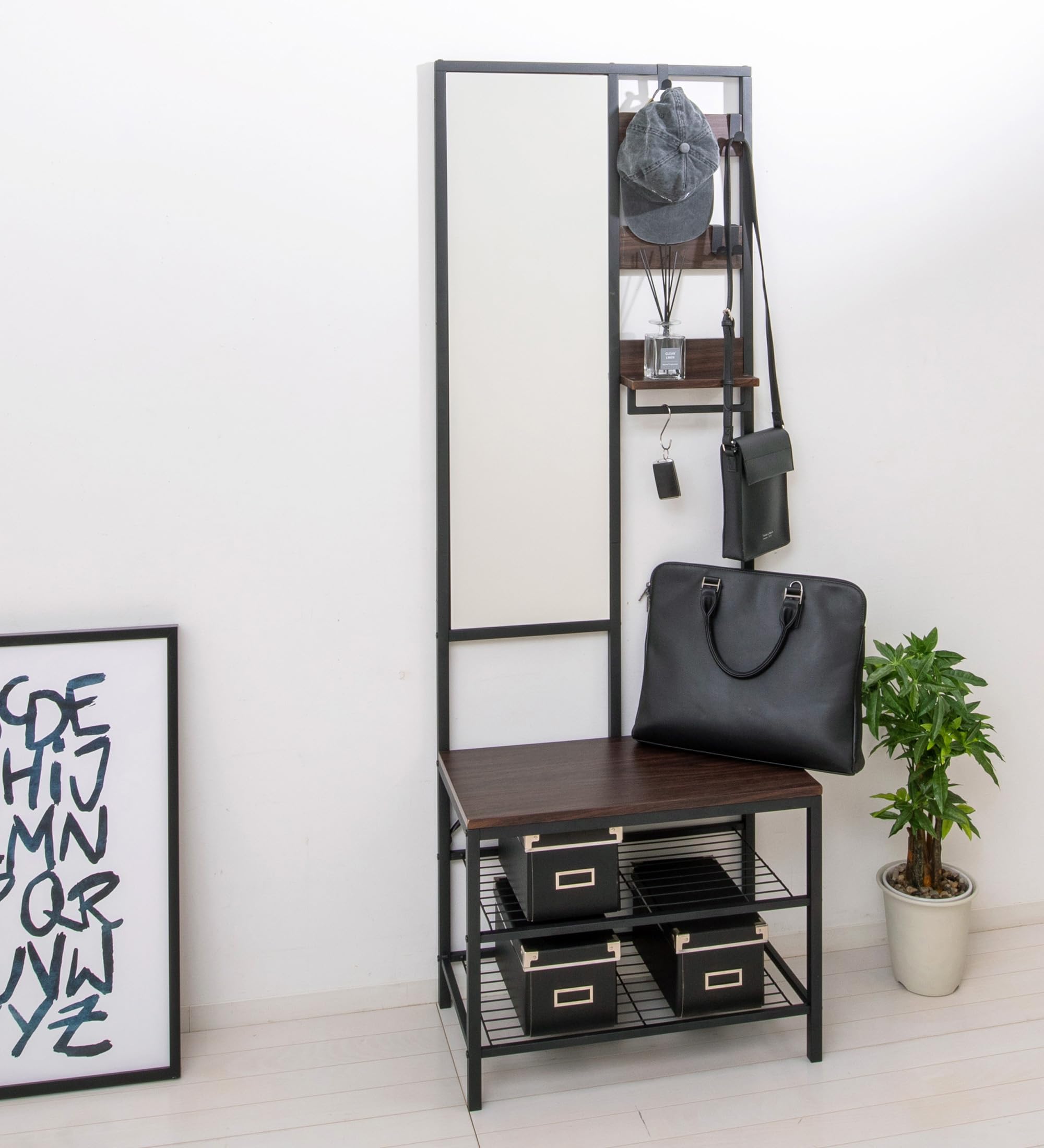 Amazon｜多機能ハンガーラックミラー付 帽子 小物 収納 ブラック